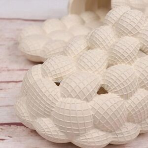 Cream Textured Slip-On Sandals